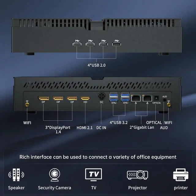 Alt view image 6 of 7 - Mini PC Gaming, Desktop Computer i9-14900F 24 Cores Upto 5.8GHz, 32G DDR5, 2T M.2 PCIE4.0 SSD, Windows 11 Pro, GeForce RTX4070 12G, Four Display, 8K@60Hz Outputs, Dual LAN, WiFi6E/BT5.3