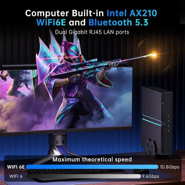 Alt view image 5 of 7 - Mini PC Gaming, Desktop Computer i9-14900F 24 Cores Upto 5.8GHz, 64G DDR5, 1T M.2 PCIE4.0 SSD, Windows 11 Pro, GeForce RTX4060 8G, Four Display, 8K@60Hz Outputs, Dual LAN, WiFi6E/BT5.3