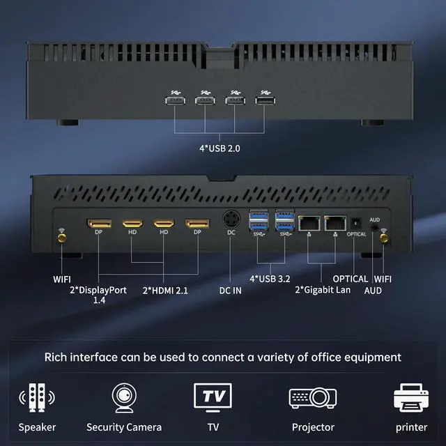 Alt view image 6 of 7 - Mini PC Gaming, Desktop Computer i9-14900F 24 Cores Upto 5.8GHz, 64G DDR5, 1T M.2 PCIE4.0 SSD, Windows 11 Pro, GeForce RTX4060 8G, Four Display, 8K@60Hz Outputs, Dual LAN, WiFi6E/BT5.3