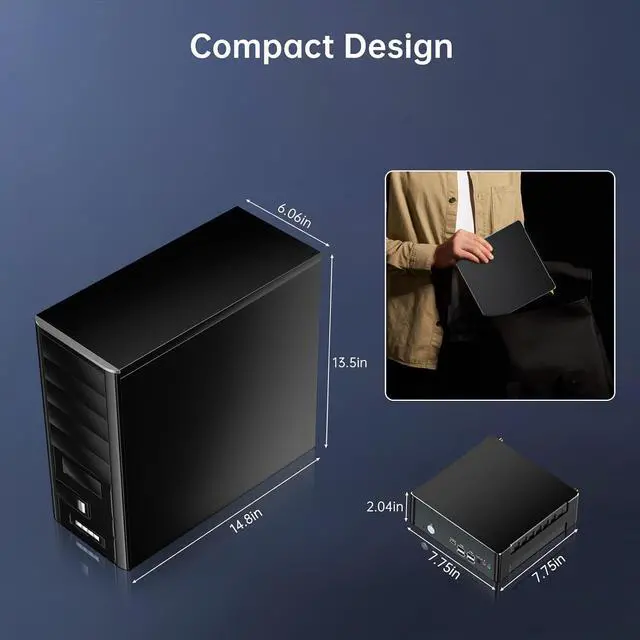 Alt view image 7 of 7 - Mini PC i9, Desktop Computer Core i9-9880H 2.3-4.8GHz, Windows 11 Pro, 64G DDR4, 4T NVME SSD, DP/HDMI/USB-C Port, 4K@60Hz, 2x2.5G RJ45 LAN, WiFi 6E/BT5.3, Support 4G Module, HTPC