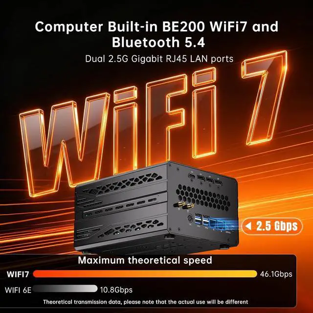 Alt view image 6 of 7 - Mini AI Server PC, Desktop Gaming Computer Ryzen 7 9800X3D, 64G DDR5, 1T M.2 PCIE4.0 SSD, Win-11 Pro, GeForce RTX5060 8G, Six Display, HDMI/DP/Dual Type-C, 8K, Dual 2.5G LAN, WiFi7