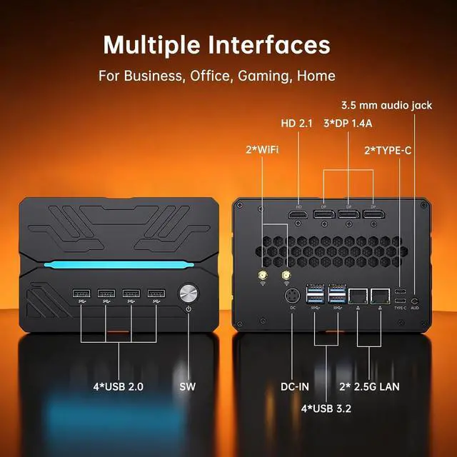 Alt view image 7 of 7 - Mini AI Server PC, Desktop Gaming Computer Ryzen 7 9800X3D, 64G DDR5, 1T M.2 PCIE4.0 SSD, Win-11 Pro, GeForce RTX5060 8G, Six Display, HDMI/DP/Dual Type-C, 8K, Dual 2.5G LAN, WiFi7