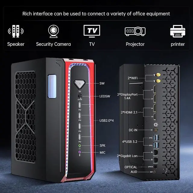 Alt view image 6 of 7 - Gaming PC, Liquid-Cooled PC with i7-14700F 20 Cores, Win-11 Pro, 64G DDR5, 1T M.2 PCIE4.0 SSD, Desktop Computer with GeForce RTX4060Ti 8G, Four Display, 8K@60Hz Outputs, Dual LAN, WiFi7/BT5.4