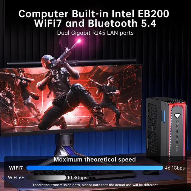 Alt view image 5 of 7 - Gaming PC, Liquid-Cooled PC with i7-14700F 20 Cores, Win-11 Pro, 64G DDR5, 1T M.2 PCIE4.0 SSD, Desktop Computer with GeForce RTX4060Ti 8G, Four Display, 8K@60Hz Outputs, Dual LAN, WiFi7/BT5.4