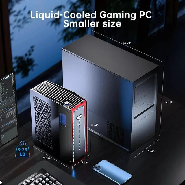 Alt view image 7 of 7 - Gaming PC, Liquid-Cooled PC with i7-14700F 20 Cores, Win-11 Pro, 64G DDR5, 1T M.2 PCIE4.0 SSD, Desktop Computer with GeForce RTX4060Ti 8G, Four Display, 8K@60Hz Outputs, Dual LAN, WiFi7/BT5.4