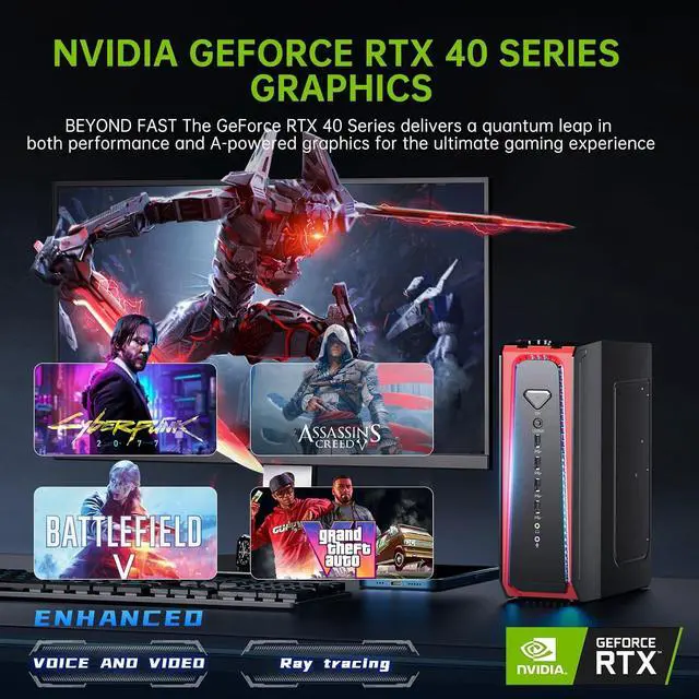 Alt view image 3 of 7 - Gaming PC, Liquid-Cooled PC with i7-14700F 20 Cores, Win-11 Pro, 64G DDR5, 1T M.2 PCIE4.0 SSD, Desktop Computer with GeForce RTX4060Ti 8G, Four Display, 8K@60Hz Outputs, Dual LAN, WiFi7/BT5.4