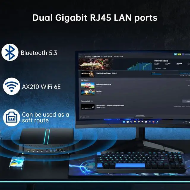 Alt view image 5 of 7 - Mini Gaming PC, Desktop Computer i5-13400F 10 Cores Upto 4.6GHz, 64G DDR4, 2T PCIe 4.0 M.2 SSD, Windows 11 Pro, GeForce RTX4060Ti 8G, Dual LAN, WiFi6E/BT5.3, 2xHDMI/2xDP, 8K Outputs, Optical