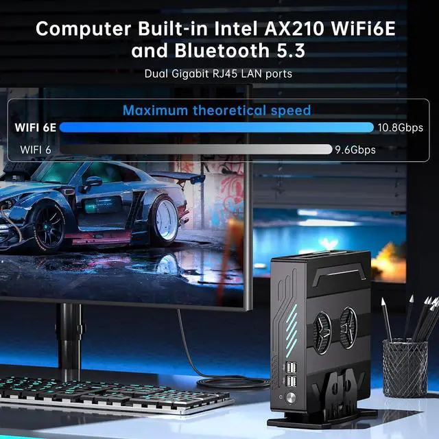 Alt view image 5 of 7 - Mini PC i9, Small Desktop Computer Core i9-12900F Upto 5.1GHz, Win-11 Pro, 64G DDR5| 2T PCIE4.0 SSD, GeForce GTX1050Ti 4G, Dual LAN, Dual Display, 4K Output, WiFi6E/BT5.3 for Video Editing