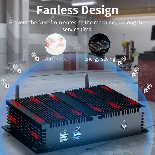 Alt view image 3 of 7 - Fanless Industrial PC, Mini Computer with Core i5-4200U, 8G RAM 128G SSD, Dual NIC, 2*COM RS232, Support 4G Module/SIM, Wi-Fi, 1*HDMI 1*VGA, Windows 10 Pro