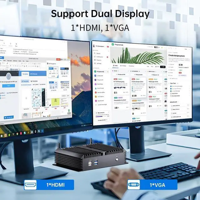 Alt view image 4 of 7 - Fanless Industrial PC, Mini Computer with Core i7-5500U (2.4-3.0GHz), 16G RAM 512G SSD, Dual LAN, 2*COM RS232, Wi-Fi 5, 1*HDMI 1*VGA, Support Wake On LAN/Auto Power On, Windows 10 Pro