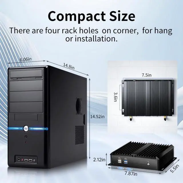 Alt view image 7 of 7 - Fanless Industrial PC, Mini Computer with Core i7-5500U (2.4-3.0GHz), 16G RAM 512G SSD, Dual LAN, 2*COM RS232, Wi-Fi 5, 1*HDMI 1*VGA, Support Wake On LAN/Auto Power On, Windows 10 Pro