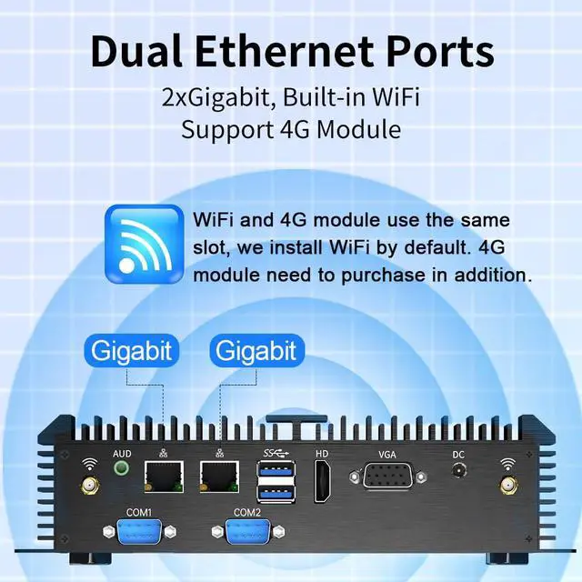 Alt view image 6 of 7 - Fanless Industrial PC, Mini Computer with Core i7-5500U (2.4-3.0GHz), 16G RAM 512G SSD, Dual LAN, 2*COM RS232, Wi-Fi 5, 1*HDMI 1*VGA, Support Wake On LAN/Auto Power On, Windows 10 Pro
