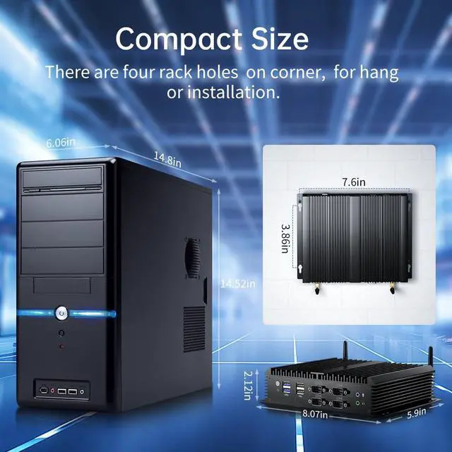 Alt view image 7 of 7 - Industrial PC, Fanless Mini Computer with Core i3-8130U, 8G RAM 256G SSD, Dual 2.5G LAN, 6*COM RS232, Support 4G Module/SIM, Wi-Fi 6, 1*HDMI 1*VGA, Windows 11 Pro