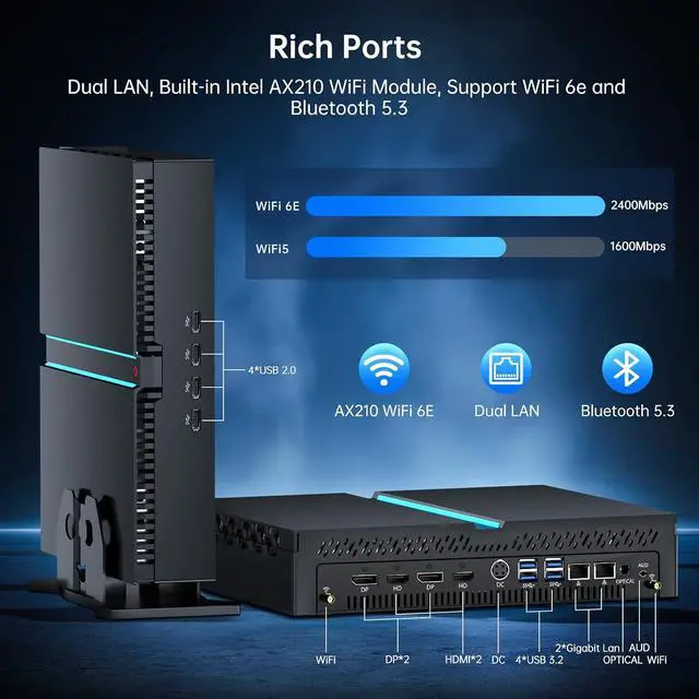 Alt view image 5 of 7 - Mini PC with Core i9-12900F, 64G DDR5 RAM 1T PCIE 4.0 SSD, Geforce RTX 3060 12G Desktop Computer, 2* HDMI, 2* DisplayPort, WiFi 6e, 8K, BT, Windows 11 Pro