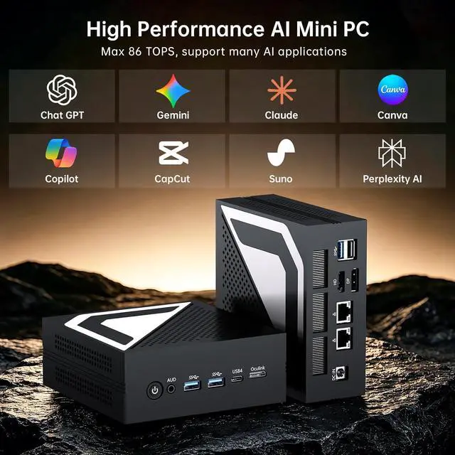 Alt view image 3 of 7 - AI Mini PC, Ryzen AI 9 HX 470(86 Tops, Max 5.2 GHz), 64G DDR5 RAM, 4T PCIE4.0 SSD Desktop Computer, Radeon 890M, 2 * 2.5G LAN, 8K, Triple Display, USB4.0, Wi-Fi 7, Windows 11 Pro