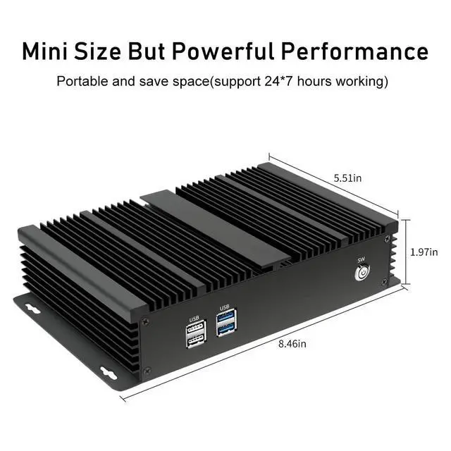 Alt view image 6 of 7 - Mini Fanless PC with Celeron 2955U, 8G RAM 128G SSD, Support 4G Module Dual LAN, 1*HDMI 1*VGA Dual Display, 2*COM RS232, Wi-Fi, Industrial Computer with Windows 10 Pro