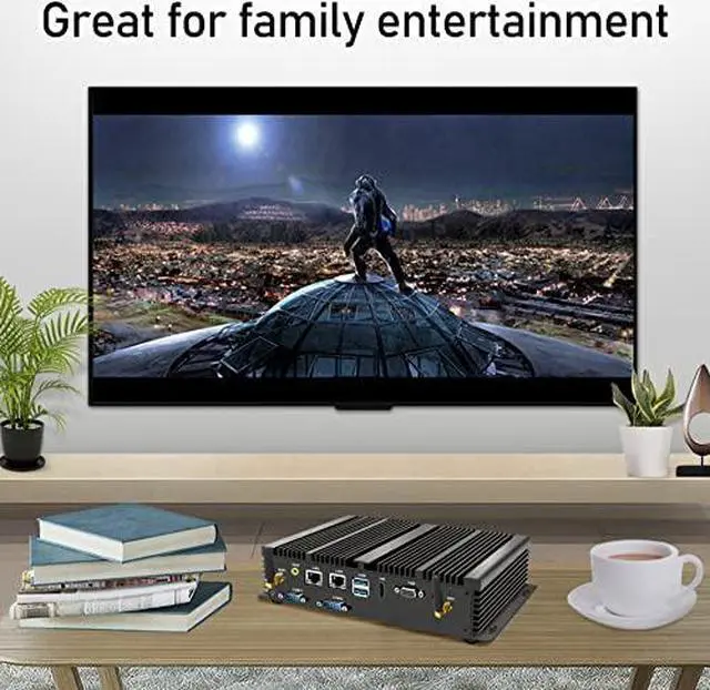 Alt view image 2 of 7 - Mini Fanless PC with Celeron 2955U, 8G RAM 128G SSD, Support 4G Module Dual LAN, 1*HDMI 1*VGA Dual Display, 2*COM RS232, Wi-Fi, Industrial Computer with Windows 10 Pro