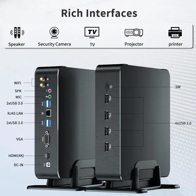 Alt view image 5 of 7 - Mini PC with Core i9-11900H (8 Cores, 2.5-4.9GHz), 64G RAM | 1T SSD Desktop Computer, 4K, 1*HDMI, 1*VGA Dual Display Wi-Fi 6e Bluetooth 5.3, WOL Windows 11 Pro