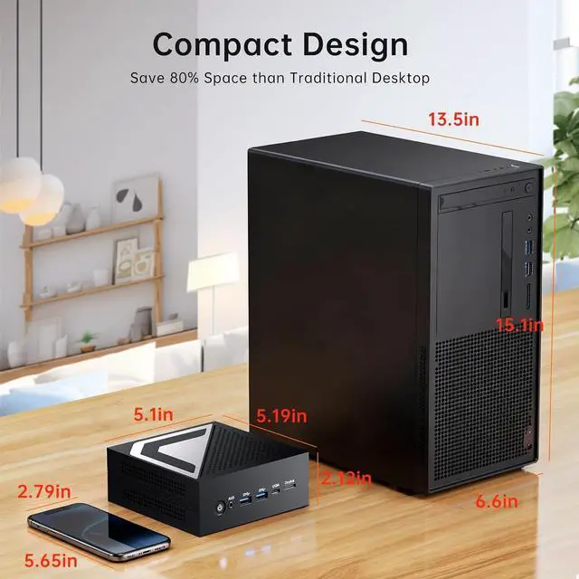 Alt view image 7 of 7 - AI Mini PC, Ryzen AI 9 HX 370 (80 Tops), 64G DDR5 RAM, 2T PCIE4.0 SSD Desktop Computer, Radeon 890M, 8K, Triple Display, 2 * 2.5G LAN, Wi-Fi 6e, Windows 11 Pro