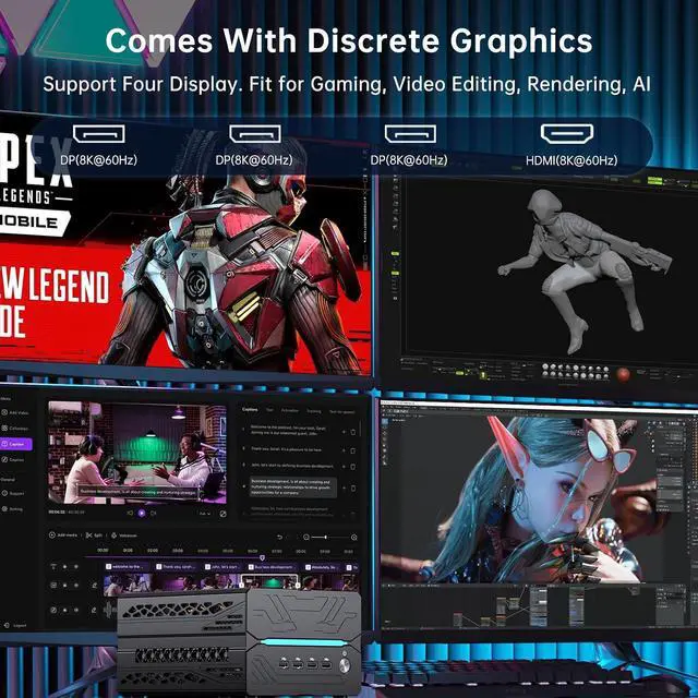 Alt view image 4 of 7 - Mini Desktop Comptuer - 14th Gen Intel Core i9-14900F 24-Core Processor, 32GB DDR5 RAM, 1T PCIE 4.0 SSD, NVIDIA GeForce RTX 5060Ti 16GB GDDR7 Graphics, 8K, WiFi 6e, 4* Display, Windows 11 Pro