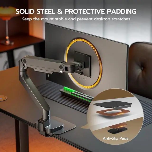 Alt view image 4 of 7 - Vertical Dual Monitor Arm & Steel Monitor Mount Reinforcement Plate for 49'' and 44 Lbs Ultrawide Screen