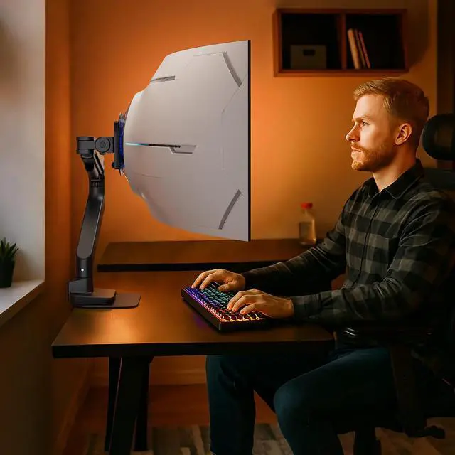 Alt view image 6 of 7 - RGB Dual Monitor Arm & Steel Monitor Mount Reinforcement Plate for 17-38'' and 35.2 Lbs Ultrawide Screen