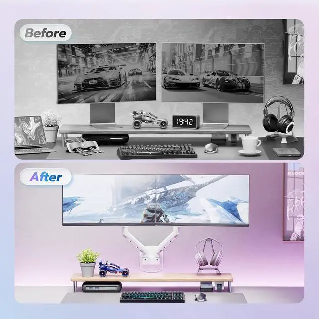 Alt view image 5 of 7 - Dual Monitor Wall Mount for 17-35 Inch Ultrawide Screens, Heavy Duty Monitor Arm up to 26.4 lbs, Fully Adjustable Wall Mount, VESA 75x75/100x100 Compatible, White