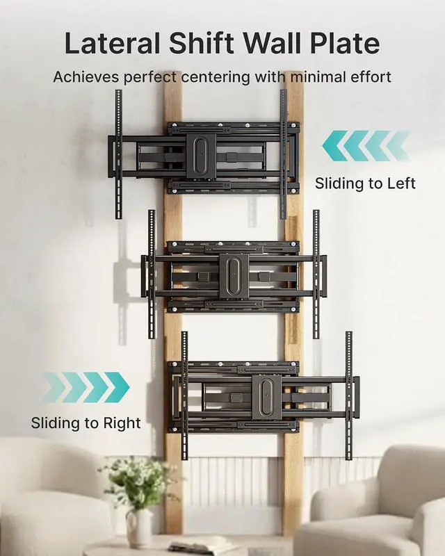 Alt view image 6 of 7 - Full Motion TV Wall Mount for 43-100 Inch TVs up to 176lbs, 25.2" Extension, Swivel Heavy Duty TV Bracket, Sliding Dual Arms for Off-Center Studs, Fits 16"/ 18" /24", VESA 800x600