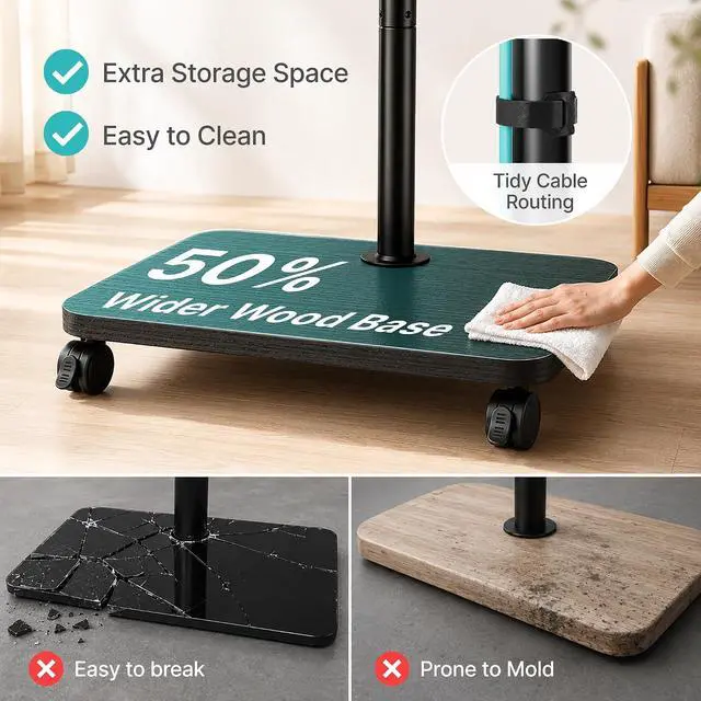 Alt view image 6 of 7 - Rolling TV Stand for 32-70 Inch TVs Holds up to 88 lbs, 90° Rotation Standing TV Mount with Height Adjustment, Mobile TV Stand with Mount on Wheels, for Bedroom, Corner, Living Room, Black