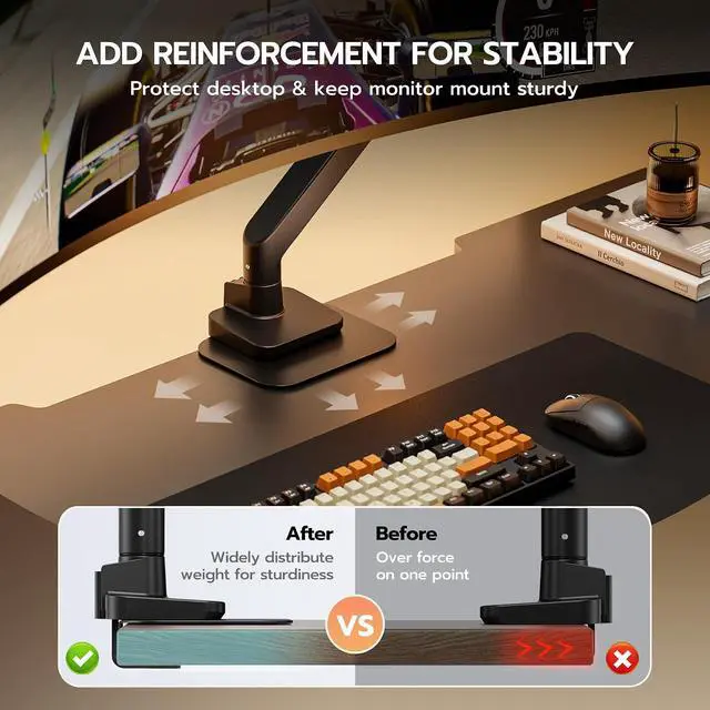 Alt view image 2 of 7 - RGB Dual Monitor Arm & Steel Monitor Mount Reinforcement Plate for 17-38'' and 35.2 Lbs Ultrawide Screen