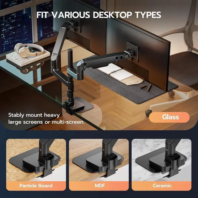 Alt view image 3 of 7 - Vertical Dual Monitor Arm & Steel Monitor Mount Reinforcement Plate for 49'' and 44 Lbs Ultrawide Screen