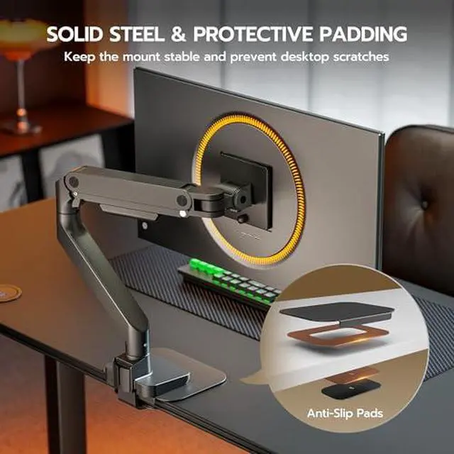 Alt view image 4 of 7 - RGB Dual Monitor Arm & Steel Monitor Mount Reinforcement Plate for 17-38'' and 35.2 Lbs Ultrawide Screen