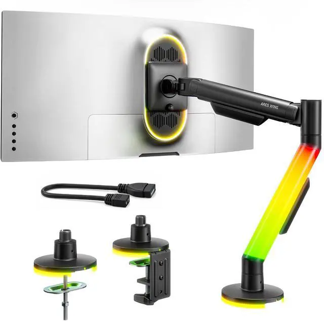 Main image of RGB Single Monitor Arm Desk Mount for 17-40 inches Flat and Curved Monitors, Holds 26.5 lbs Heavy Duty, Adjustable Computer Monitor Mount with Clamp & Grommet Base, 75/100 VESA Mount, Black