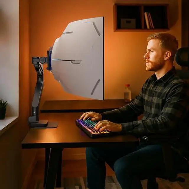 Alt view image 6 of 7 - Vertical Dual Monitor Arm & Steel Monitor Mount Reinforcement Plate for 49'' and 44 Lbs Ultrawide Screen