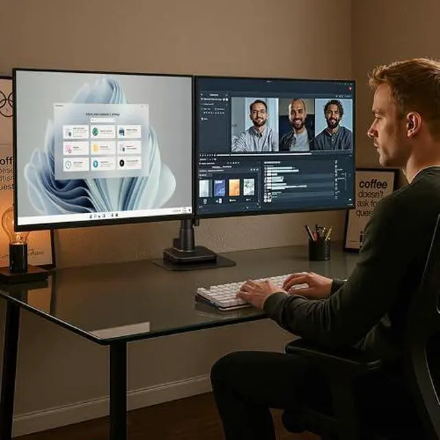 Alt view image 7 of 7 - Vertical Dual Monitor Arm & Steel Monitor Mount Reinforcement Plate for 49'' and 44 Lbs Ultrawide Screen