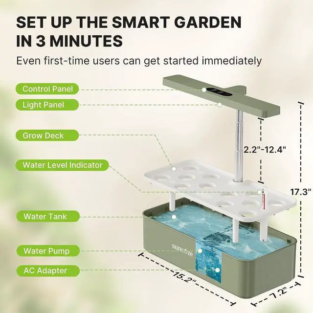 Alt view image 7 of 7 - Hydroponics Growing System Kit 12 Pods, 24W LED Grow Light Indoor Garden, 4L Water Tank with Quiet Pump, Adjustable Height Herb Garden Planter Indoor Kit, Gardening Gifts, Green