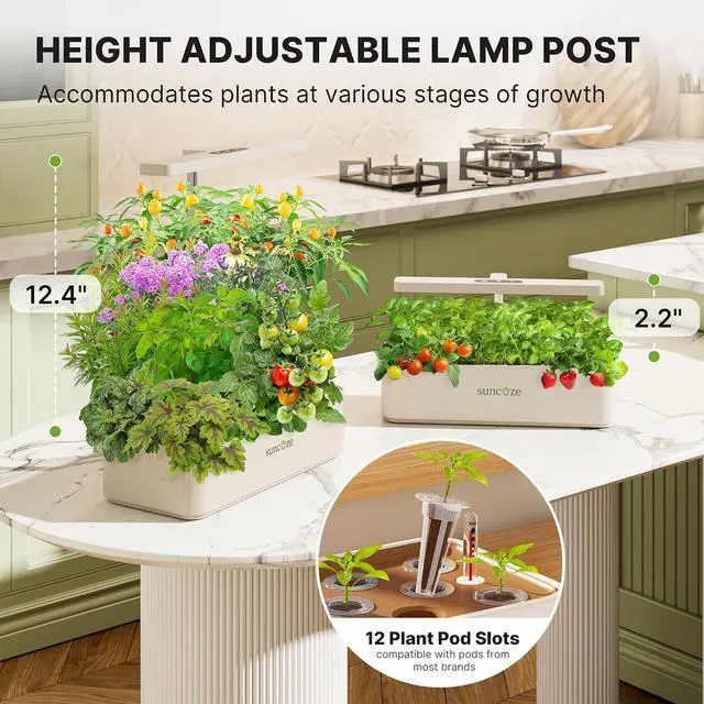 Alt view image 2 of 7 - Hydroponics Growing System Kit 12 Pods, 24W LED Grow Light Indoor Garden, 4L Water Tank with Quiet Pump, Adjustable Height Herb Garden Planter Indoor Kit, Gardening Gifts, Beige