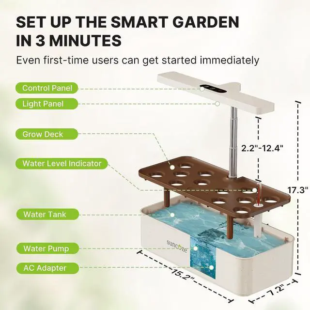 Alt view image 4 of 7 - Hydroponics Growing System Kit 12 Pods, 24W LED Grow Light Indoor Garden, 4L Water Tank with Quiet Pump, Adjustable Height Herb Garden Planter Indoor Kit, Gardening Gifts, Beige