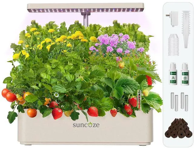 Alt view image 6 of 7 - Hydroponics Growing System Kit 12 Pods, 24W LED Grow Light Indoor Garden, 4L Water Tank with Quiet Pump, Adjustable Height Herb Garden Planter Indoor Kit, Gardening Gifts, Beige