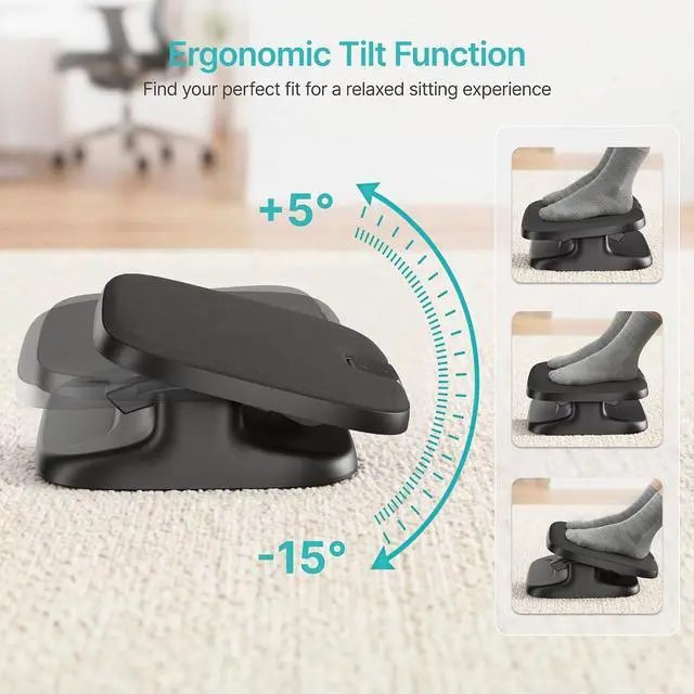 Alt view image 2 of 7 - Under Desk Footrest, Adjustable Foot Rest with Height and Degree Angle,Ergonomic Desk Foot Rest with Memory Foam, Foot and Leg Rest for Home & Office, Black