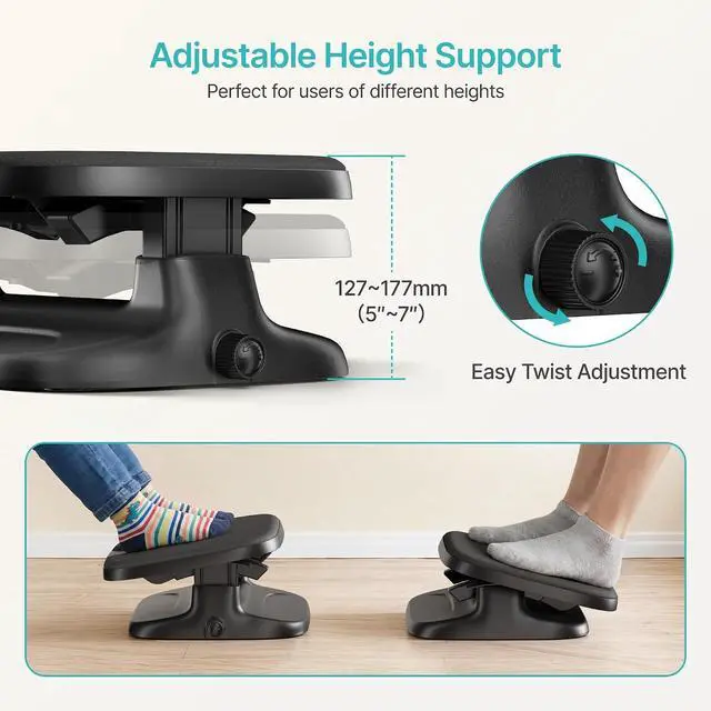 Alt view image 3 of 7 - Under Desk Footrest, Adjustable Foot Rest with Height and Degree Angle,Ergonomic Desk Foot Rest with Memory Foam, Foot and Leg Rest for Home & Office, Black