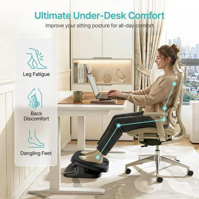 Alt view image 5 of 7 - Under Desk Footrest, Adjustable Foot Rest with Height and Degree Angle,Ergonomic Desk Foot Rest with Memory Foam, Foot and Leg Rest for Home & Office, Black
