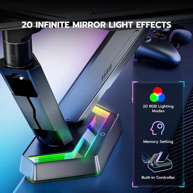 Alt view image 2 of 7 - RGB Dual Monitor Arm for 17-38" Ultrawide Screens, Holds 35.2lbs, Heavy Duty Dual Monitor Stand for Desk, Adjustable Double Mount with Clamp & Grommet Base, 75/100 VESA Mount, Gray