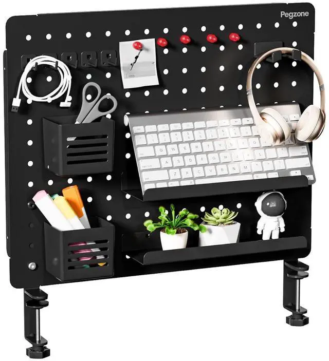 Main image of Clamp on Desk Pegboard, 20.4" x 16.5", with 15 Accessories, Black | Magnetic Metal Peg Board, Desk Organizer for Office Gaming Home, Privacy Panel, Large