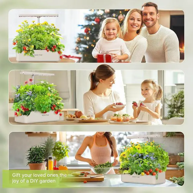 Alt view image 7 of 7 - Hydroponics Growing System Kit 12 Pods, 24W LED Grow Light Indoor Garden, 4L Water Tank with Quiet Pump, Adjustable Height Herb Garden Planter Indoor Kit, Gardening Gifts, Beige