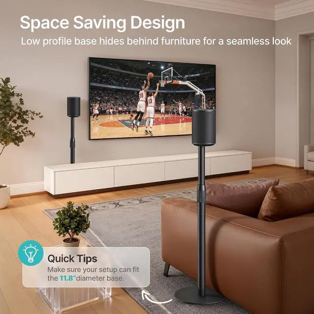 Alt view image 5 of 7 - Speaker Stand Compatible with SONOS Era 300 and Era 100, Height Adjustable up to 42.6'', Floor Stand with Cable Management, Speaker Mount, Black, 1 Pack
