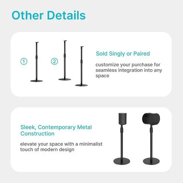 Alt view image 7 of 7 - Speaker Stand Compatible with SONOS Era 300 and Era 100, Height Adjustable up to 42.6'', Floor Stand with Cable Management, Speaker Mount, Black, 1 Pack