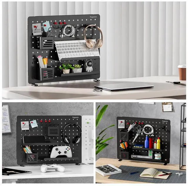 Alt view image 5 of 7 - Clamp on Desk Pegboard, 20.4" x 16.5", with 15 Accessories, Black | Magnetic Metal Peg Board, Desk Organizer for Office Gaming Home, Privacy Panel, Large