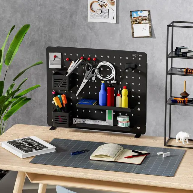 Alt view image 7 of 7 - Clamp on Desk Pegboard, 20.4" x 16.5", with 15 Accessories, Black | Magnetic Metal Peg Board, Desk Organizer for Office Gaming Home, Privacy Panel, Large