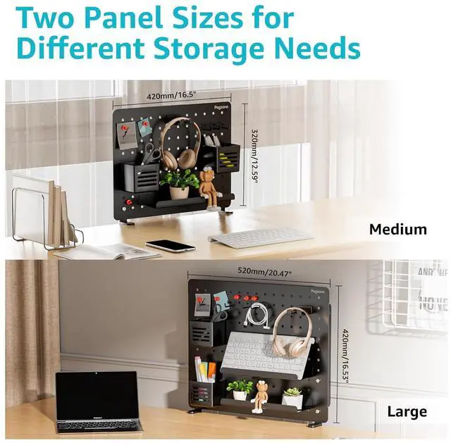 Alt view image 3 of 7 - Clamp on Desk Pegboard, 20.4" x 16.5", with 15 Accessories, Black | Magnetic Metal Peg Board, Desk Organizer for Office Gaming Home, Privacy Panel, Large